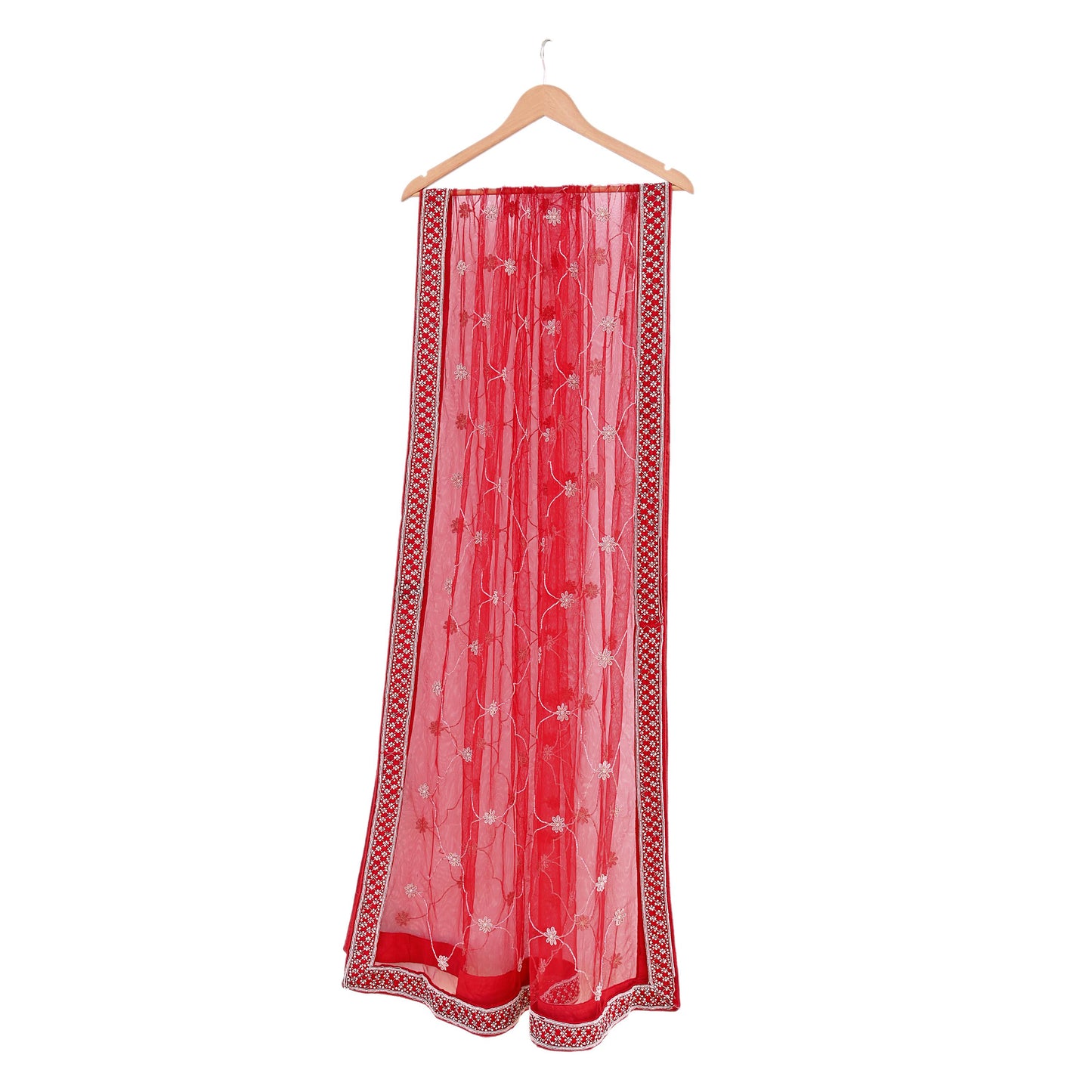 Indian Vintage Heavy Wedding Red Net/Mesh/ Velvet Hand Embroidered Dupatta Designer By Anamika Khanna Bridal Wear Dabka Zardozi Veil Hijab
