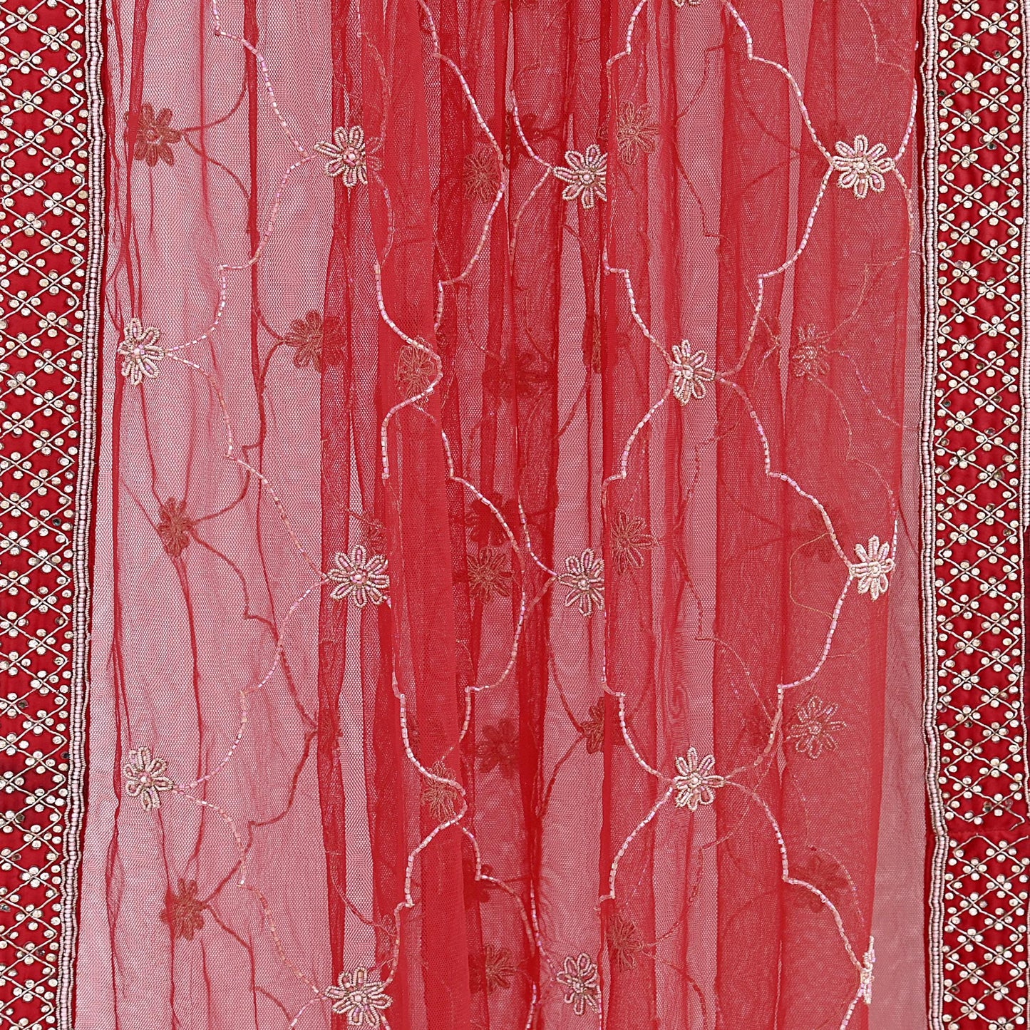 Indian Vintage Heavy Wedding Red Net/Mesh/ Velvet Hand Embroidered Dupatta Designer By Anamika Khanna Bridal Wear Dabka Zardozi Veil Hijab
