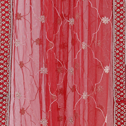 Indian Vintage Heavy Wedding Red Net/Mesh/ Velvet Hand Embroidered Dupatta Designer By Anamika Khanna Bridal Wear Dabka Zardozi Veil Hijab