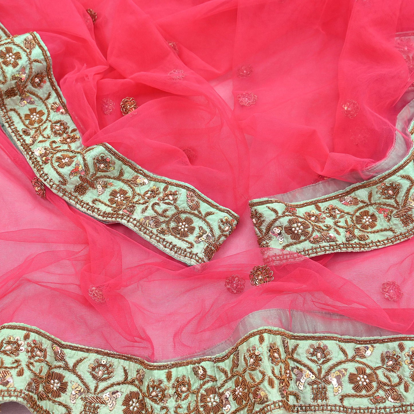 Indian Heavy Wedding Dupatta Pink Net Long Stole Hand Embroidered By Designer Sabyasachi Scarves Zardozi Bridal Veil