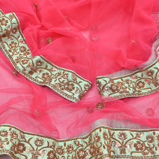 Indian Heavy Wedding Dupatta Pink Net Long Stole Hand Embroidered By Designer Sabyasachi Scarves Zardozi Bridal Veil