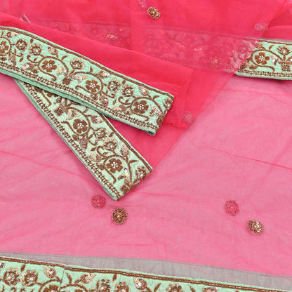 Indian Heavy Wedding Dupatta Pink Net Long Stole Hand Embroidered By Designer Sabyasachi Scarves Zardozi Bridal Veil