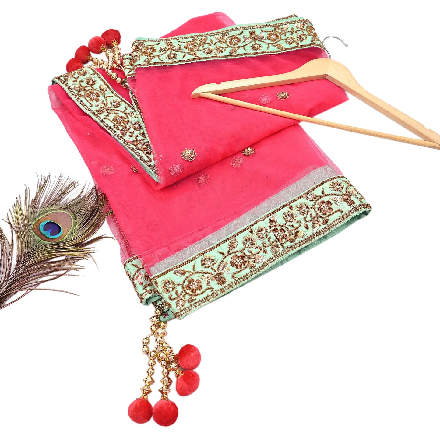 Indian Heavy Wedding Dupatta Pink Net Long Stole Hand Embroidered By Designer Sabyasachi Scarves Zardozi Bridal Veil