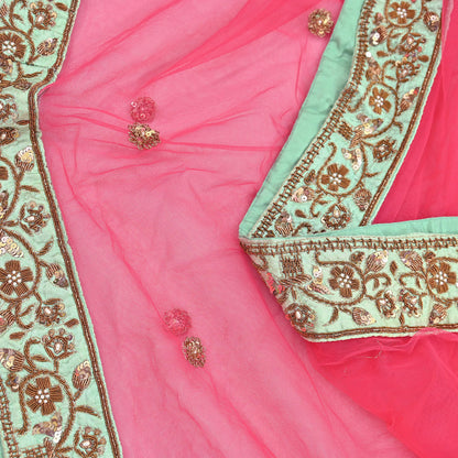 Indian Heavy Wedding Dupatta Pink Net Long Stole Hand Embroidered By Designer Sabyasachi Scarves Zardozi Bridal Veil