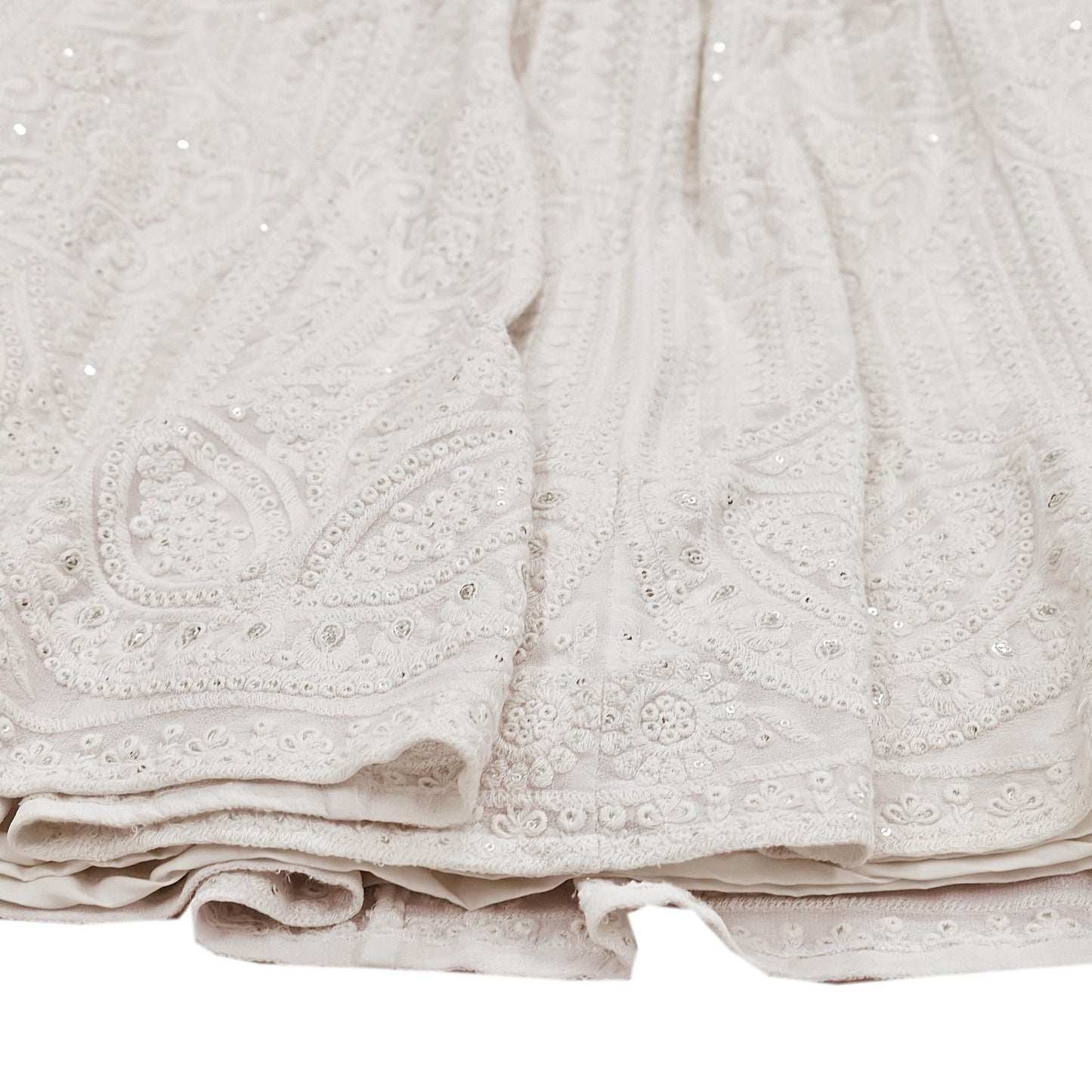 Indian Pre-owned Ivory Embroidered Lehenga/Skirt By Designer dimple shroff Pure Georgette Silk