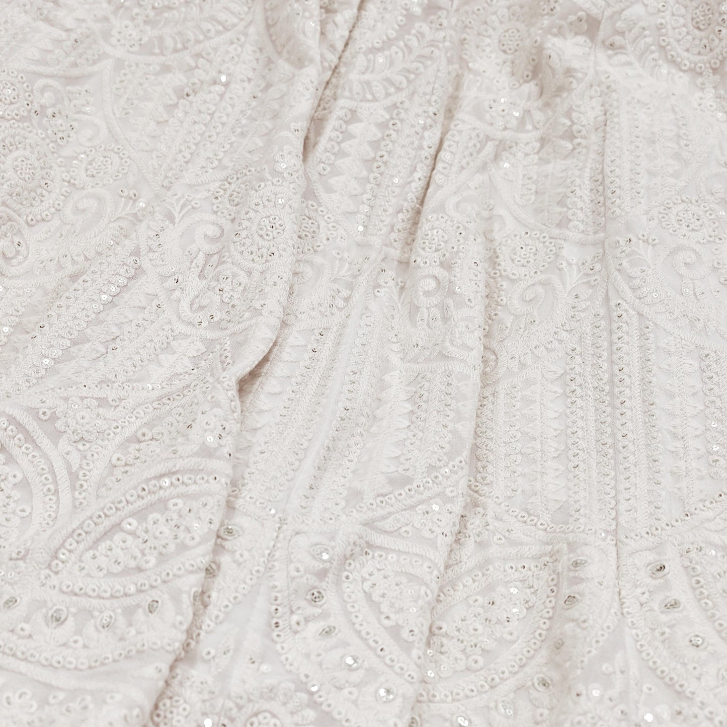 Indian Pre-owned Ivory Embroidered Lehenga/Skirt By Designer dimple shroff Pure Georgette Silk