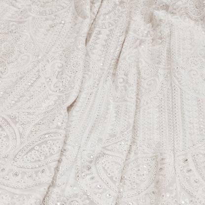 Indian Pre-owned Ivory Embroidered Lehenga/Skirt By Designer dimple shroff Pure Georgette Silk