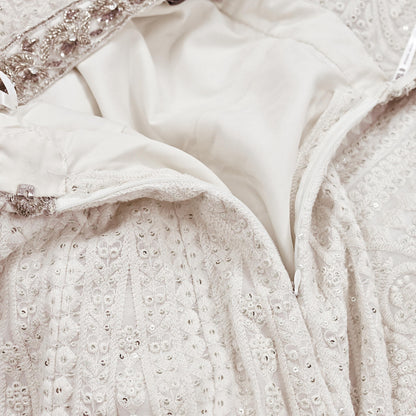 Indian Pre-owned Ivory Embroidered Lehenga/Skirt By Designer dimple shroff Pure Georgette Silk