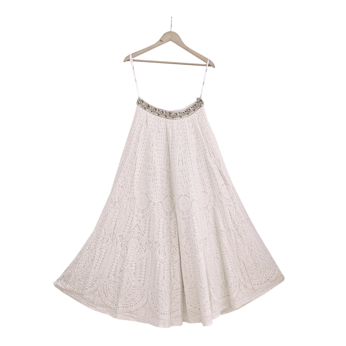 Indian Pre-owned Ivory Embroidered Lehenga/Skirt By Designer dimple shroff Pure Georgette Silk