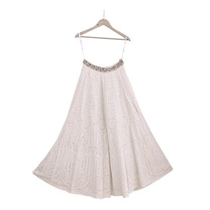 Indian Pre-owned Ivory Embroidered Lehenga/Skirt By Designer dimple shroff Pure Georgette Silk
