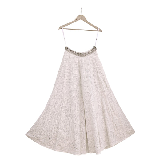 Indian Pre-owned Ivory Embroidered Lehenga/Skirt By Designer dimple shroff Pure Georgette Silk