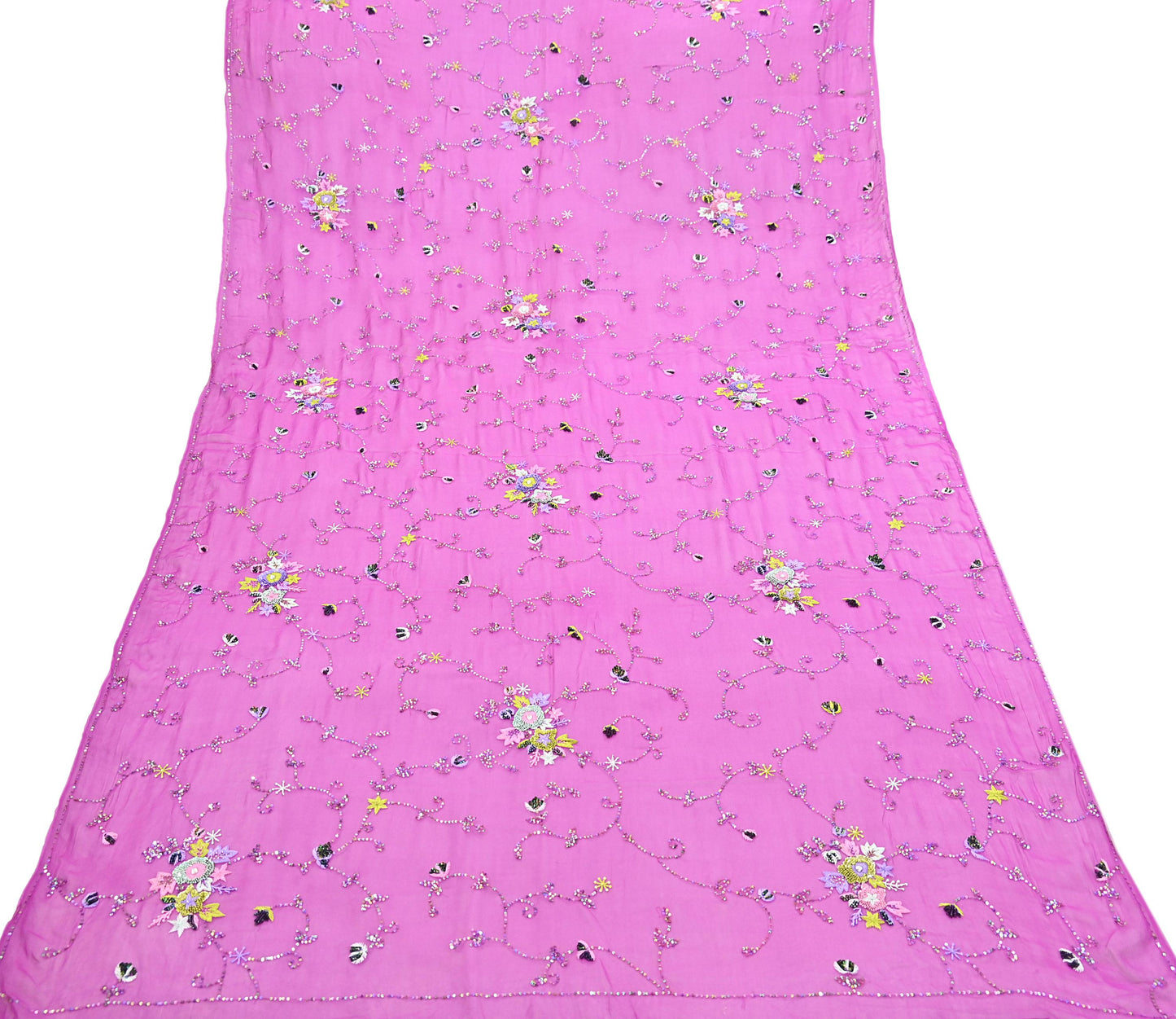 Indian Vintage Purple Dupatta Pure Georgette silk Long Stole Hand Embroidered Scarves Stole Veil Wrap Sequins Hijab