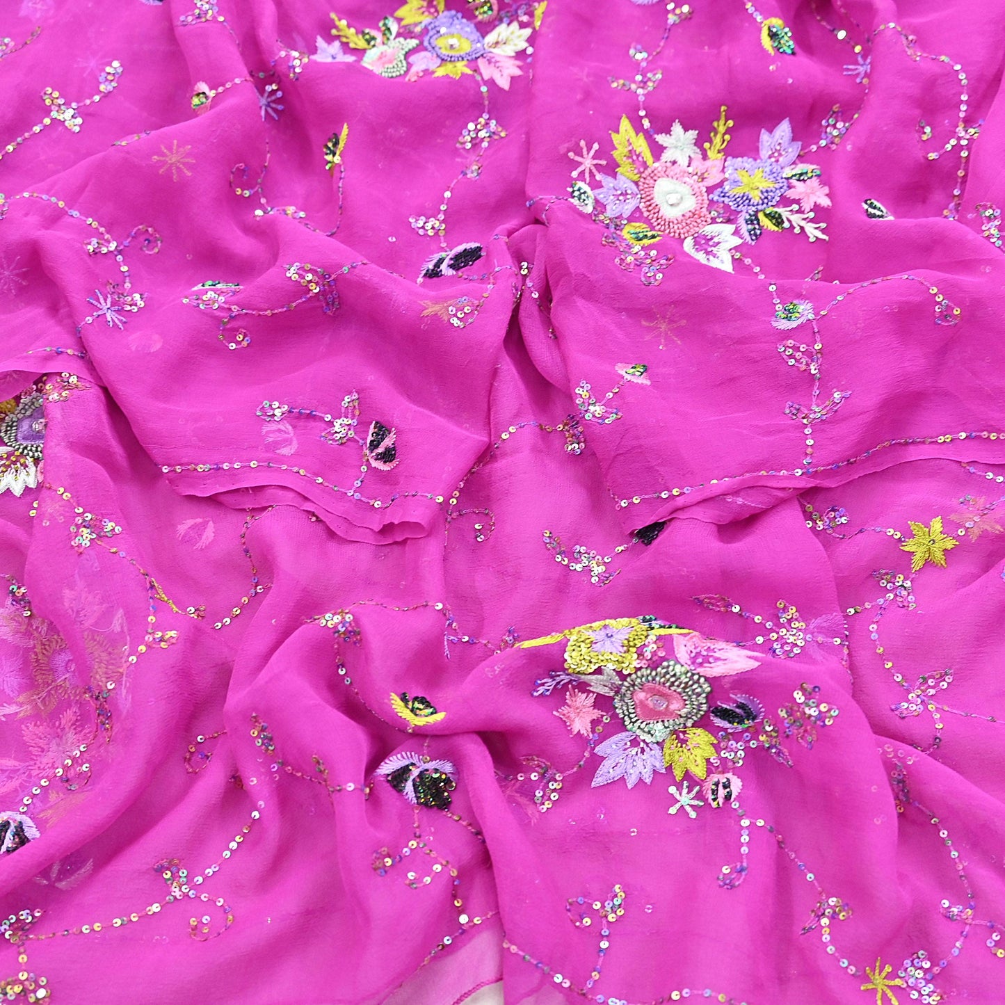 Indian Vintage Purple Dupatta Pure Georgette silk Long Stole Hand Embroidered Scarves Stole Veil Wrap Sequins Hijab