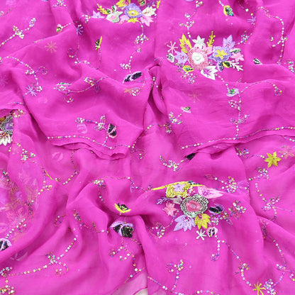 Indian Vintage Purple Dupatta Pure Georgette silk Long Stole Hand Embroidered Scarves Stole Veil Wrap Sequins Hijab