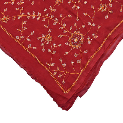 Indian Vintage Red Dupatta Pure Georgette silk Long Stole Hand Embroidered Scarves Stole Veil Wrap Sequins Hijab