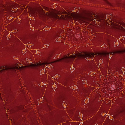 Indian Vintage Red Dupatta Pure Georgette silk Long Stole Hand Embroidered Scarves Stole Veil Wrap Sequins Hijab