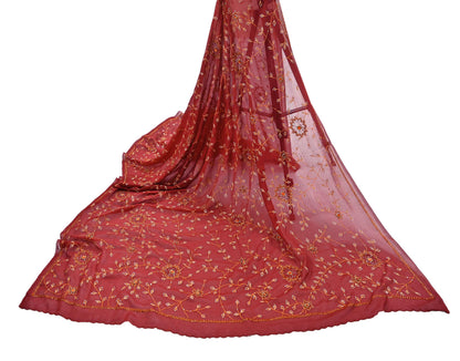 Indian Vintage Red Dupatta Pure Georgette silk Long Stole Hand Embroidered Scarves Stole Veil Wrap Sequins Hijab