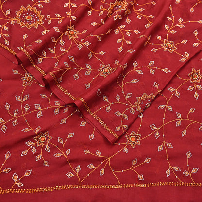 Indian Vintage Red Dupatta Pure Georgette silk Long Stole Hand Embroidered Scarves Stole Veil Wrap Sequins Hijab