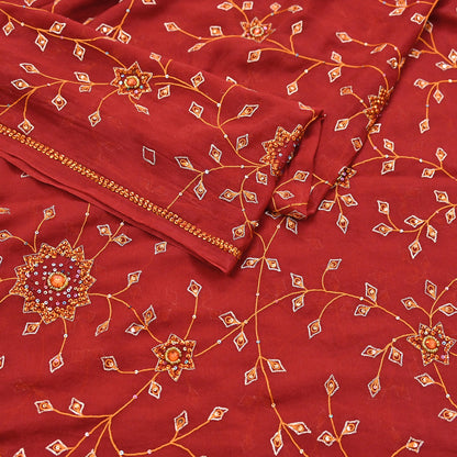 Indian Vintage Red Dupatta Pure Georgette silk Long Stole Hand Embroidered Scarves Stole Veil Wrap Sequins Hijab