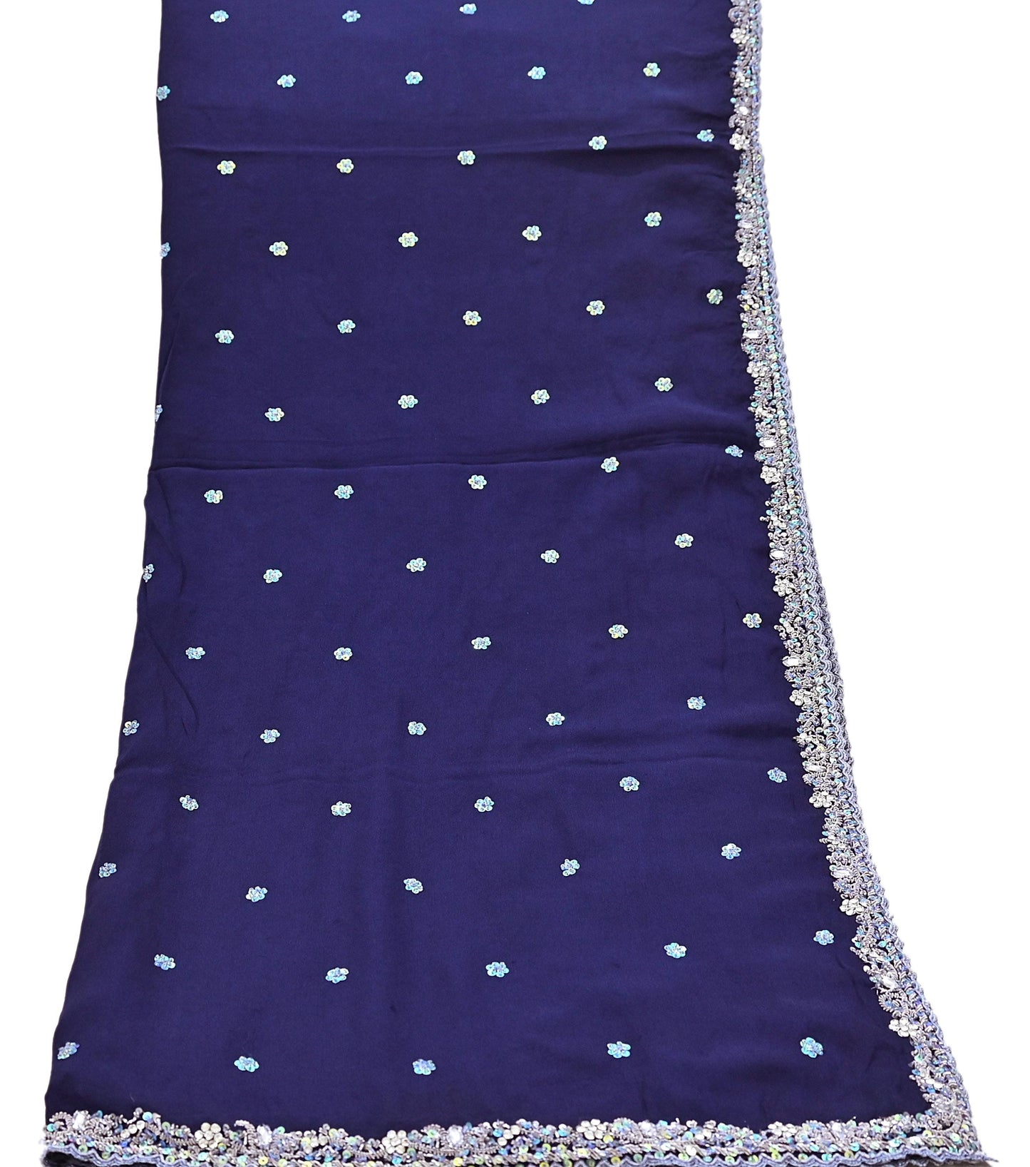 Indian Vintage Blue Dupatta Long Stole Pure Silk Hand Embroidered Scarves Veil Scarf Wrap Hippie Boho Zardozi/ Dabka