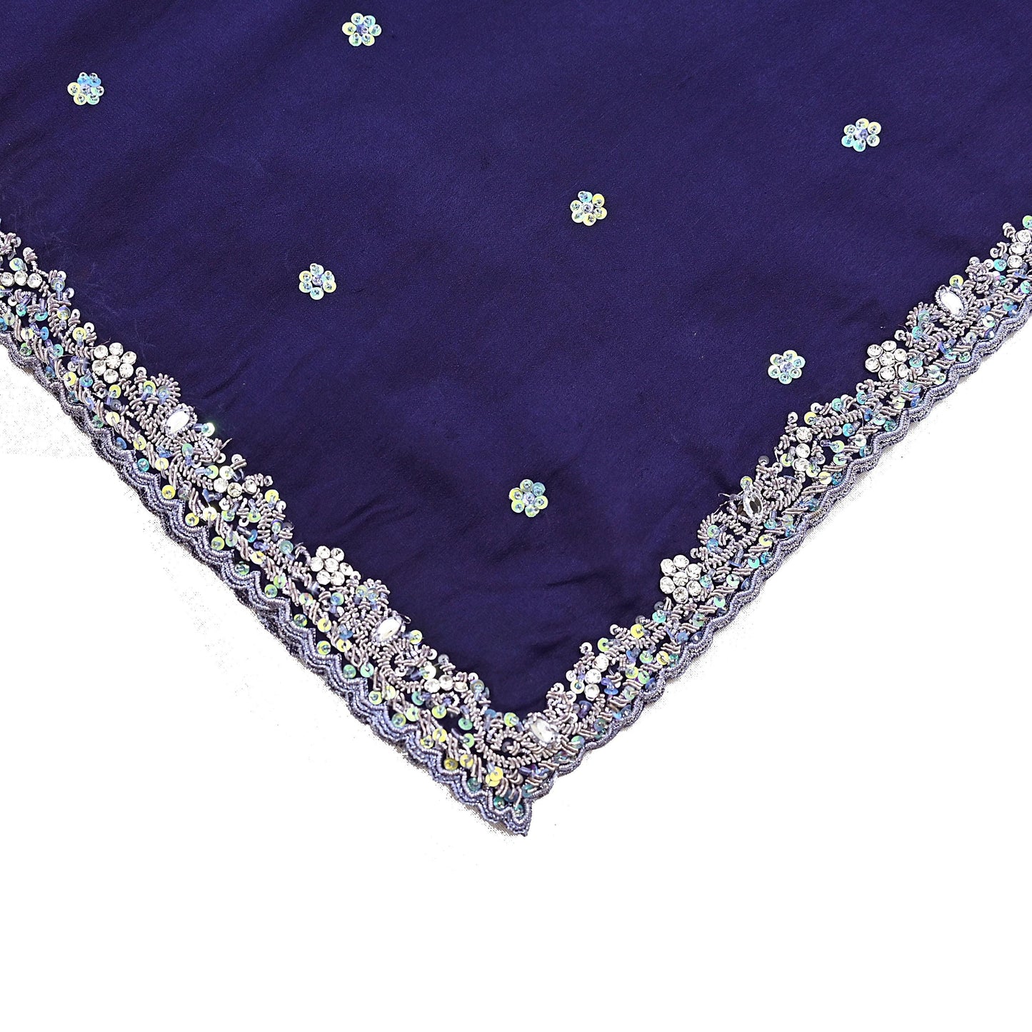 Indian Vintage Blue Dupatta Long Stole Pure Silk Hand Embroidered Scarves Veil Scarf Wrap Hippie Boho Zardozi/ Dabka