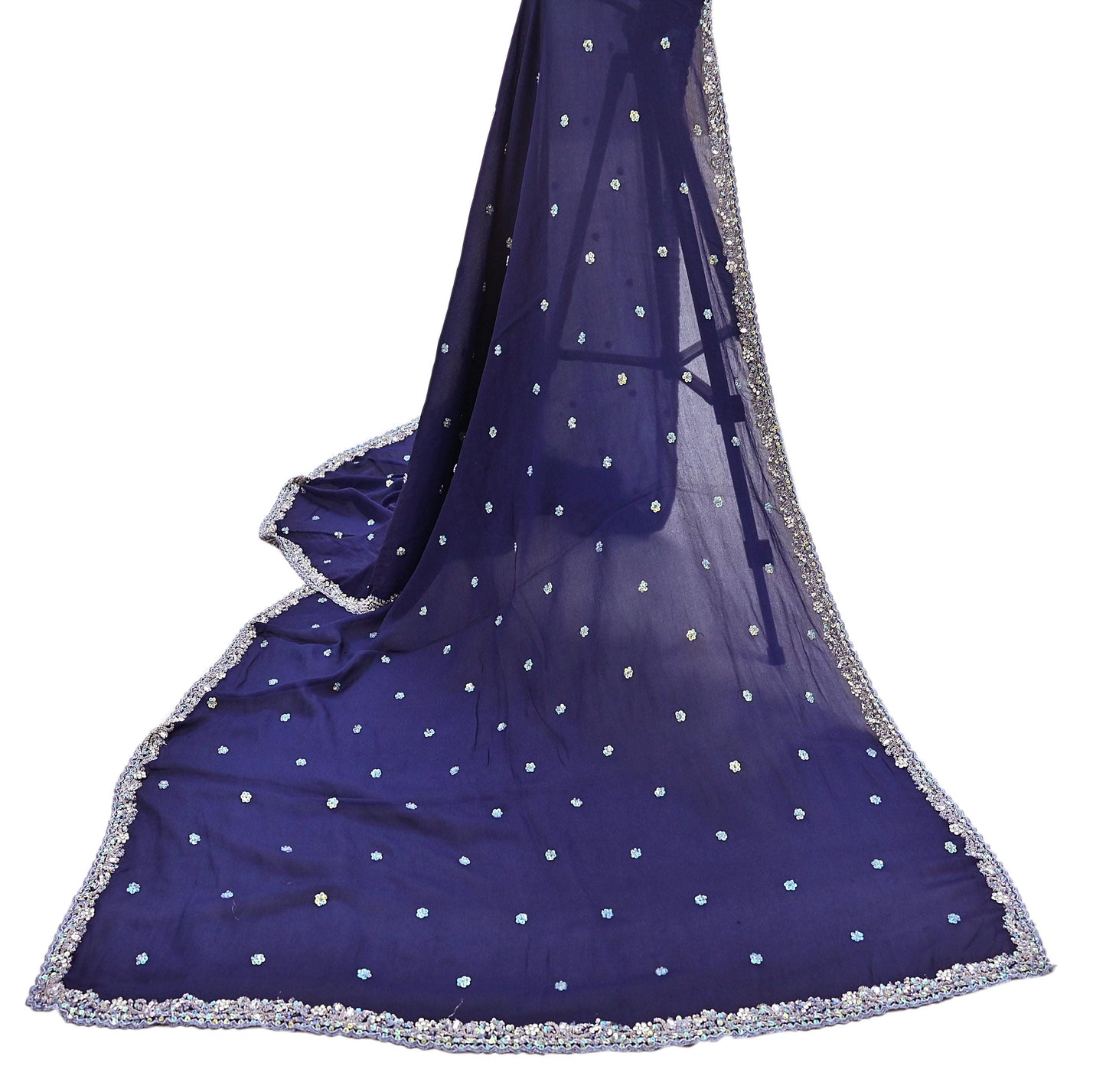 Indian Vintage Blue Dupatta Long Stole Pure Silk Hand Embroidered Scarves Veil Scarf Wrap Hippie Boho Zardozi/ Dabka