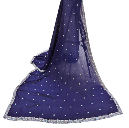 Indian Vintage Blue Dupatta Long Stole Pure Silk Hand Embroidered Scarves Veil Scarf Wrap Hippie Boho Zardozi/ Dabka
