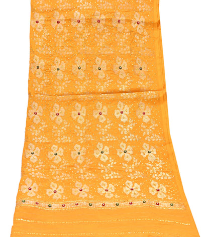 Indian Vintage Dupatta Saffron Long Stole Pure silk Woven Brocade Banarasi Scarves Veil Scarf Wrap Hippie Boho Soft Floral Zari