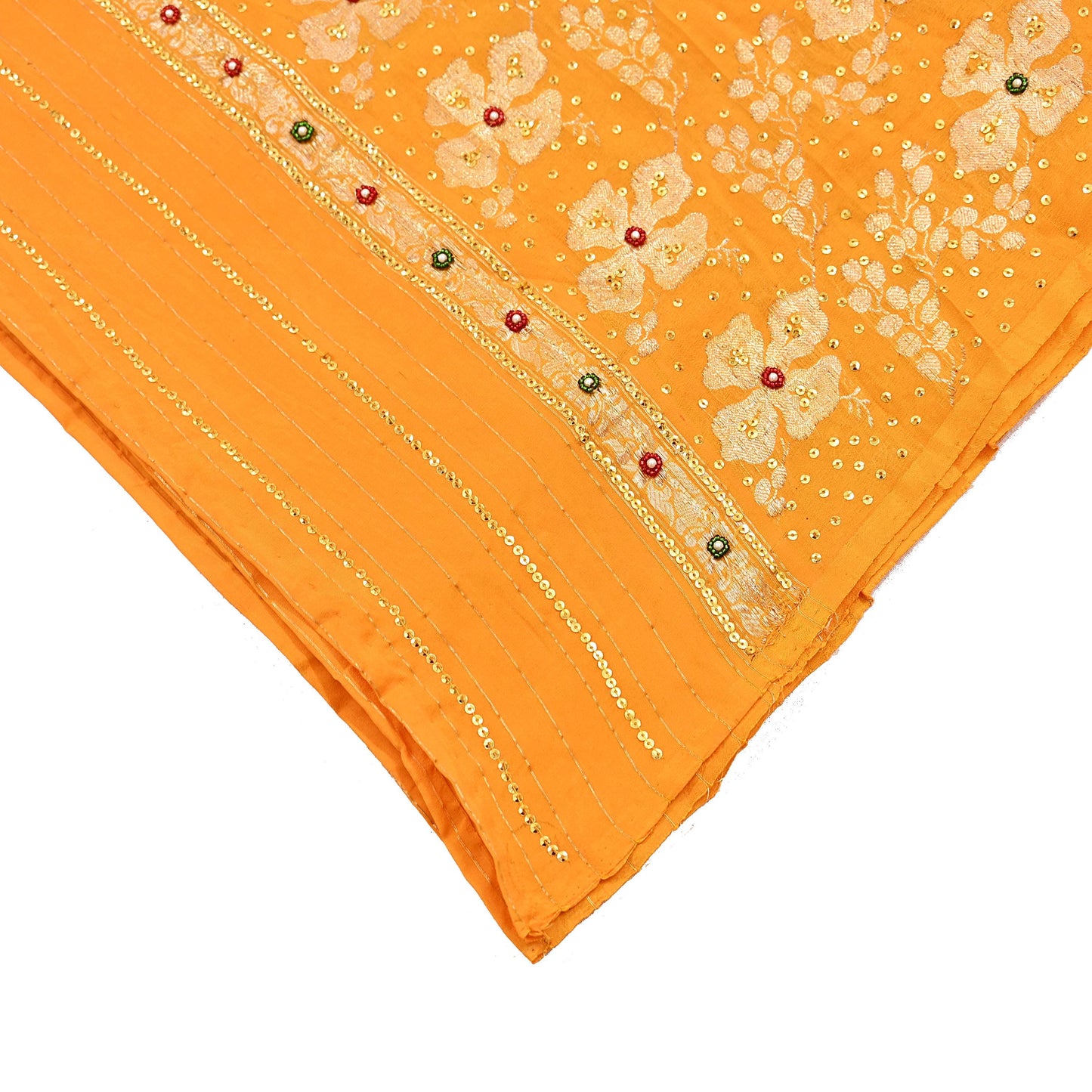 Indian Vintage Dupatta Saffron Long Stole Pure silk Woven Brocade Banarasi Scarves Veil Scarf Wrap Hippie Boho Soft Floral Zari