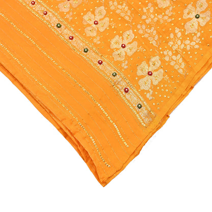 Indian Vintage Dupatta Saffron Long Stole Pure silk Woven Brocade Banarasi Scarves Veil Scarf Wrap Hippie Boho Soft Floral Zari