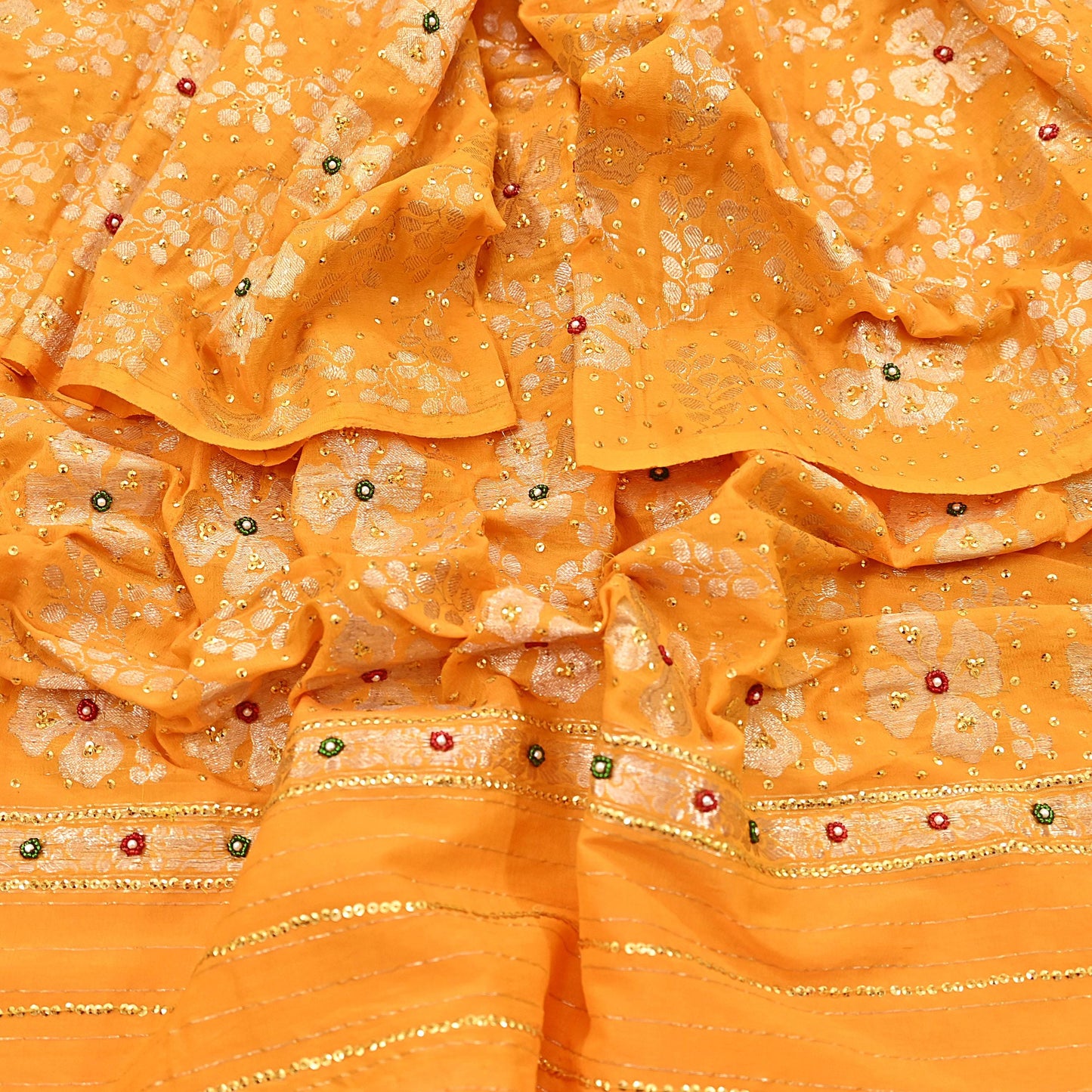 Indian Vintage Dupatta Saffron Long Stole Pure silk Woven Brocade Banarasi Scarves Veil Scarf Wrap Hippie Boho Soft Floral Zari