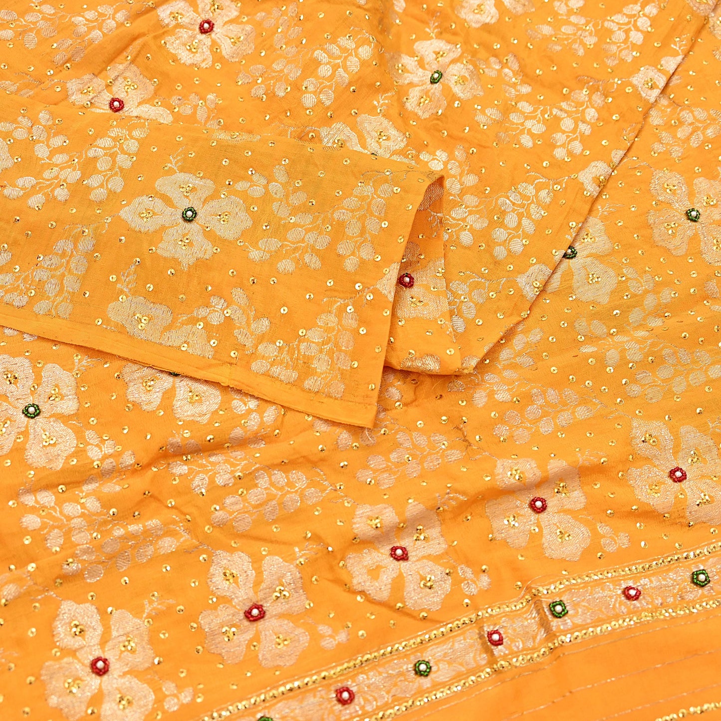 Indian Vintage Dupatta Saffron Long Stole Pure silk Woven Brocade Banarasi Scarves Veil Scarf Wrap Hippie Boho Soft Floral Zari