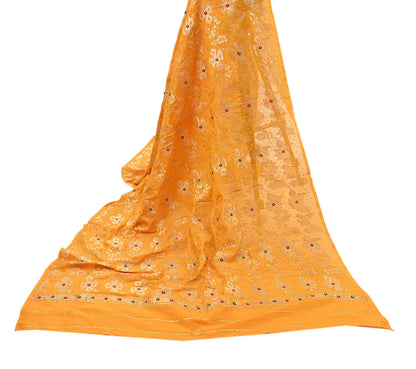 Indian Vintage Dupatta Saffron Long Stole Pure silk Woven Brocade Banarasi Scarves Veil Scarf Wrap Hippie Boho Soft Floral Zari