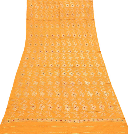 Indian Vintage Dupatta Saffron Long Stole Pure silk Woven Brocade Banarasi Scarves Veil Scarf Wrap Hippie Boho Soft Floral Zari