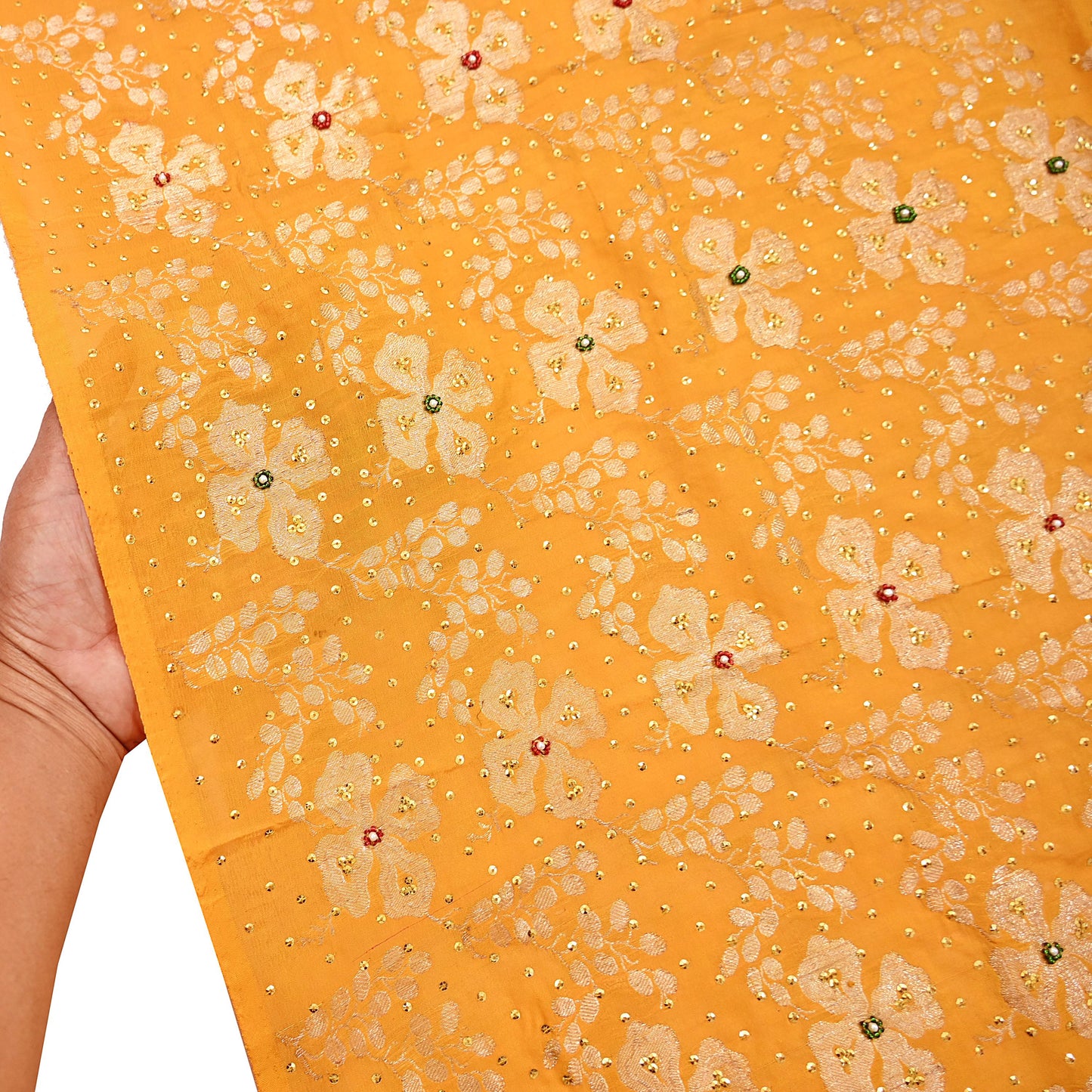 Indian Vintage Dupatta Saffron Long Stole Pure silk Woven Brocade Banarasi Scarves Veil Scarf Wrap Hippie Boho Soft Floral Zari
