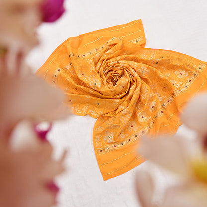 Indian Vintage Dupatta Saffron Long Stole Pure silk Woven Brocade Banarasi Scarves Veil Scarf Wrap Hippie Boho Soft Floral Zari