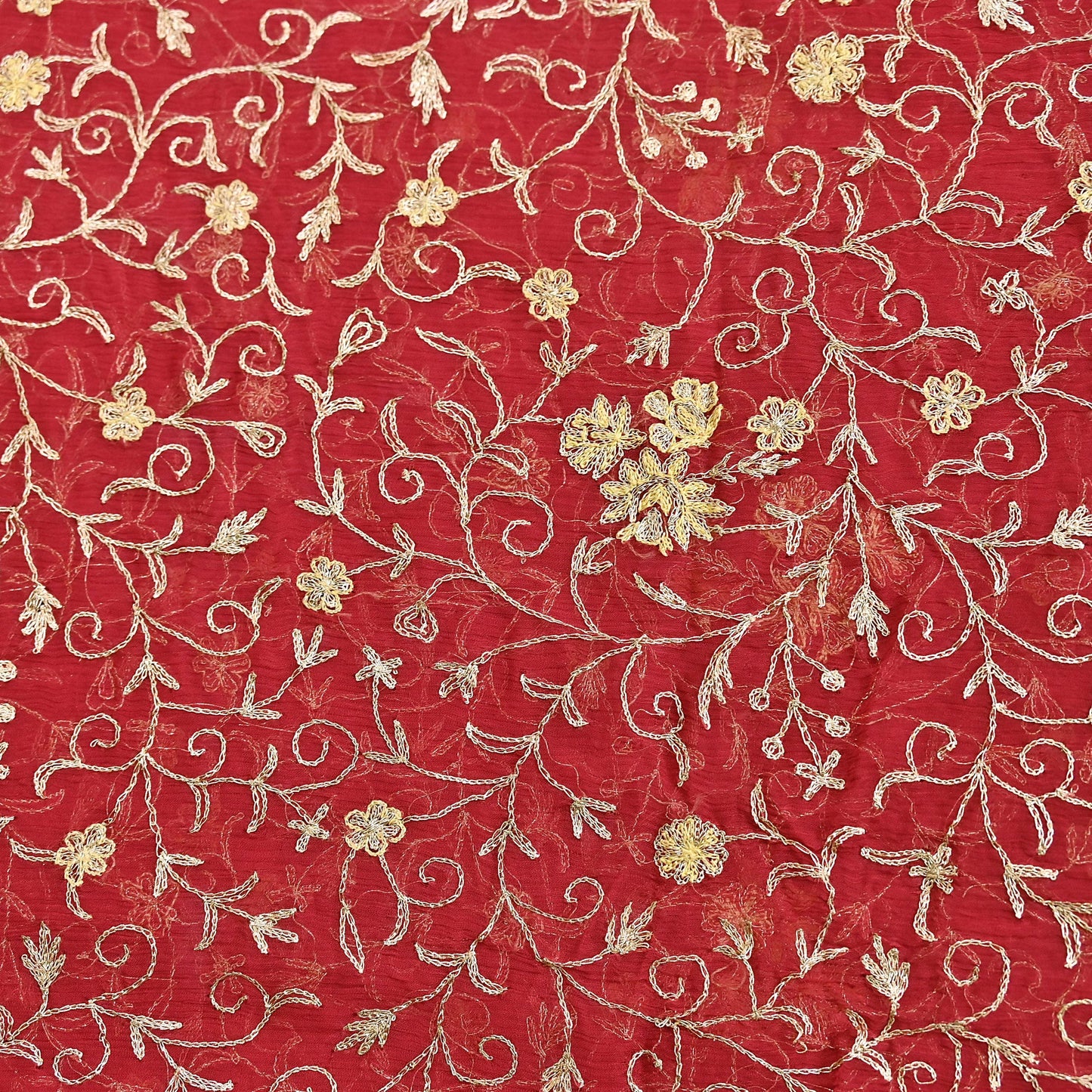 Indian Vintage Heavy Red Dupatta Pure Chiffon silk Long Stole Hand Embroidered Scarves Floral Design Stole Veil Wrap Zari Zardozi fringes