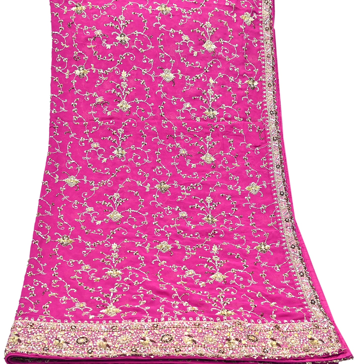 Indian Vintage Heavy Magenta Dupatta Pure Georgette Silk Long Stole Hand Embroidered Scarf Zardozi/Dabka