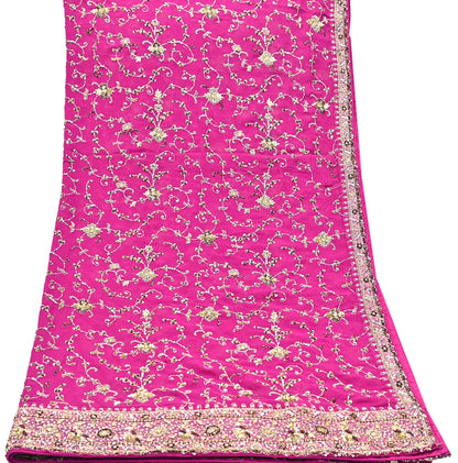 Indian Vintage Heavy Magenta Dupatta Pure Georgette Silk Long Stole Hand Embroidered Scarf Zardozi/Dabka