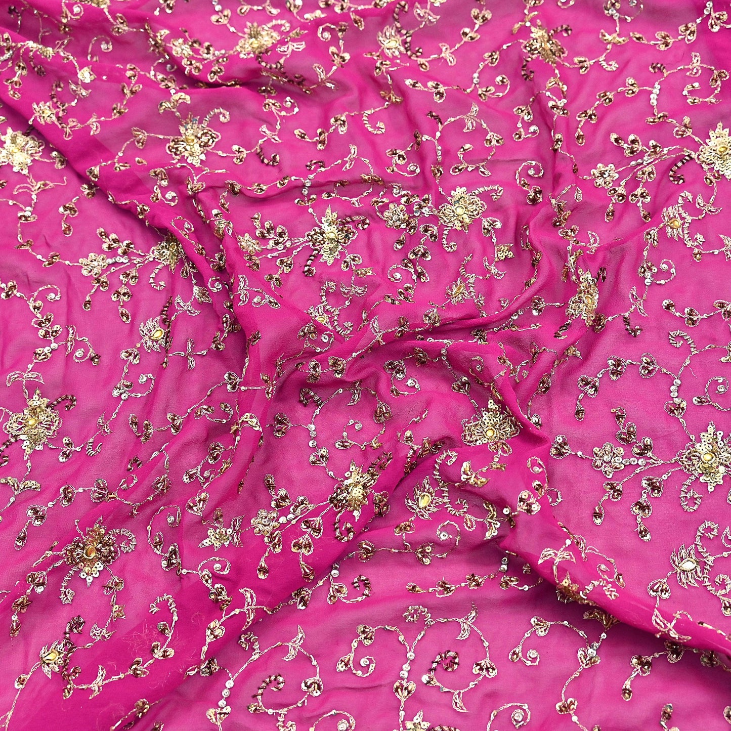 Indian Vintage Heavy Magenta Dupatta Pure Georgette Silk Long Stole Hand Embroidered Scarf Zardozi/Dabka