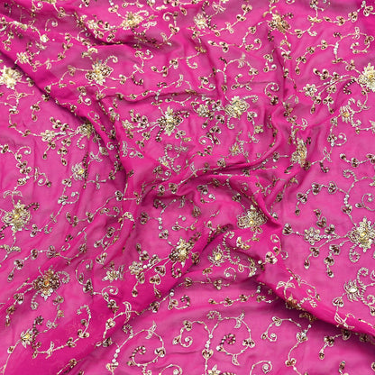 Indian Vintage Heavy Magenta Dupatta Pure Georgette Silk Long Stole Hand Embroidered Scarf Zardozi/Dabka