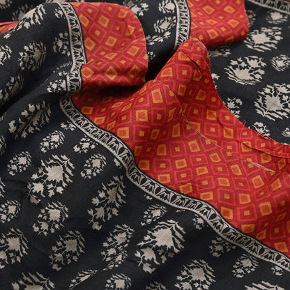 Indian Vintage Black Saree Pure Khadi Silk Handloom Printed Sari Fabric 6yd Ethnic Wear Sari Floral Designs Dress making Crafting