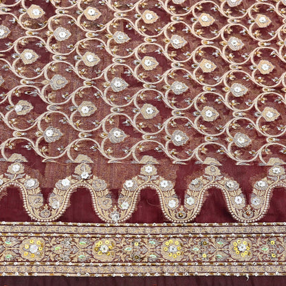 Indian Vintage Sari Maroon Tissue Hand Embroidered Sarees Craft Fabric 6Yd Sewing Soft Ethnic Zardozi/Zari Dress making Crafting