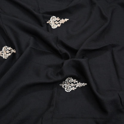 Vintage Shawl Black Pure Woolen Shawl Handmade Embroidered Long Throw Stole Warm Stole Floral Design Zardozi/dabka