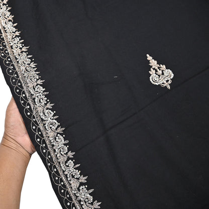 Vintage Shawl Black Pure Woolen Shawl Handmade Embroidered Long Throw Stole Warm Stole Floral Design Zardozi/dabka