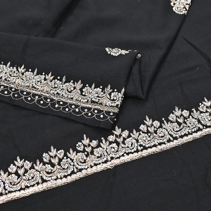 Vintage Shawl Black Pure Woolen Shawl Handmade Embroidered Long Throw Stole Warm Stole Floral Design Zardozi/dabka