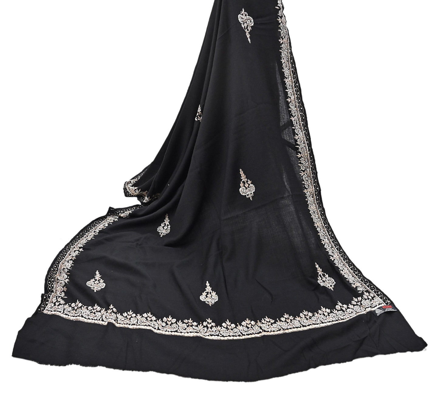Vintage Shawl Black Pure Woolen Shawl Handmade Embroidered Long Throw Stole Warm Stole Floral Design Zardozi/dabka