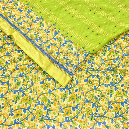 Indian Vintage Green & Beige Sarees Pure Cotton Printed Sari 5yd Sewing Craft Fabric DressMaking Soft Crafting Quilting Upcycle