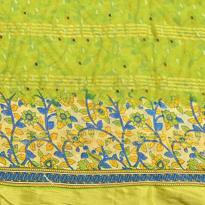Indian Vintage Green & Beige Sarees Pure Cotton Printed Sari 5yd Sewing Craft Fabric DressMaking Soft Crafting Quilting Upcycle