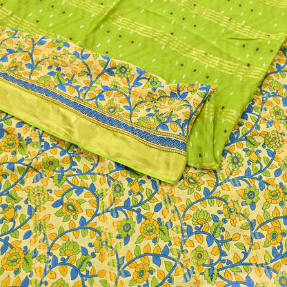 Indian Vintage Green & Beige Sarees Pure Cotton Printed Sari 5yd Sewing Craft Fabric DressMaking Soft Crafting Quilting Upcycle